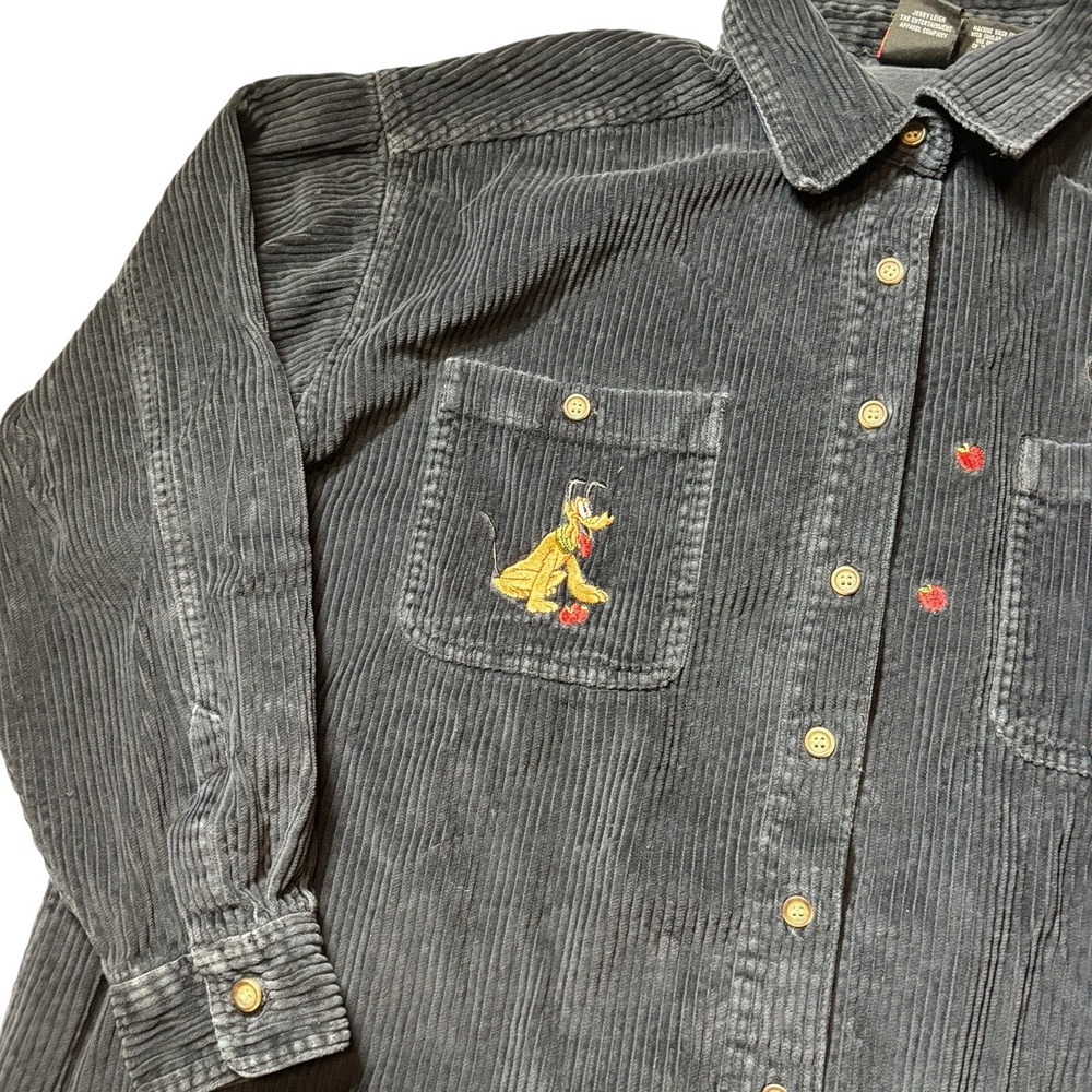 Mickey Unlimited Disney Corduroy Shirt XL Long Black Sleeve Button Up - Picture 3 of 7